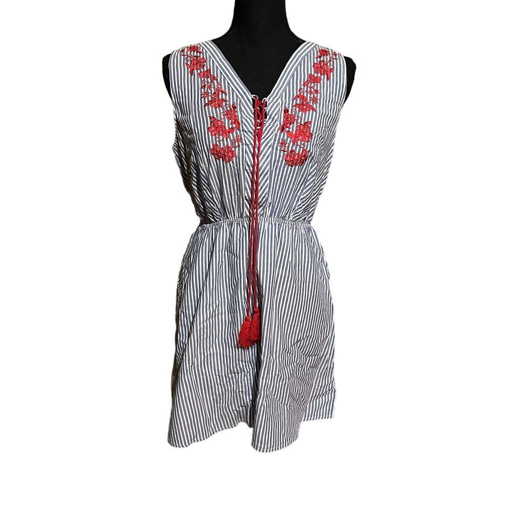 Charming Charlie Striped Floral Embroidery Boho Dress Women's S Small